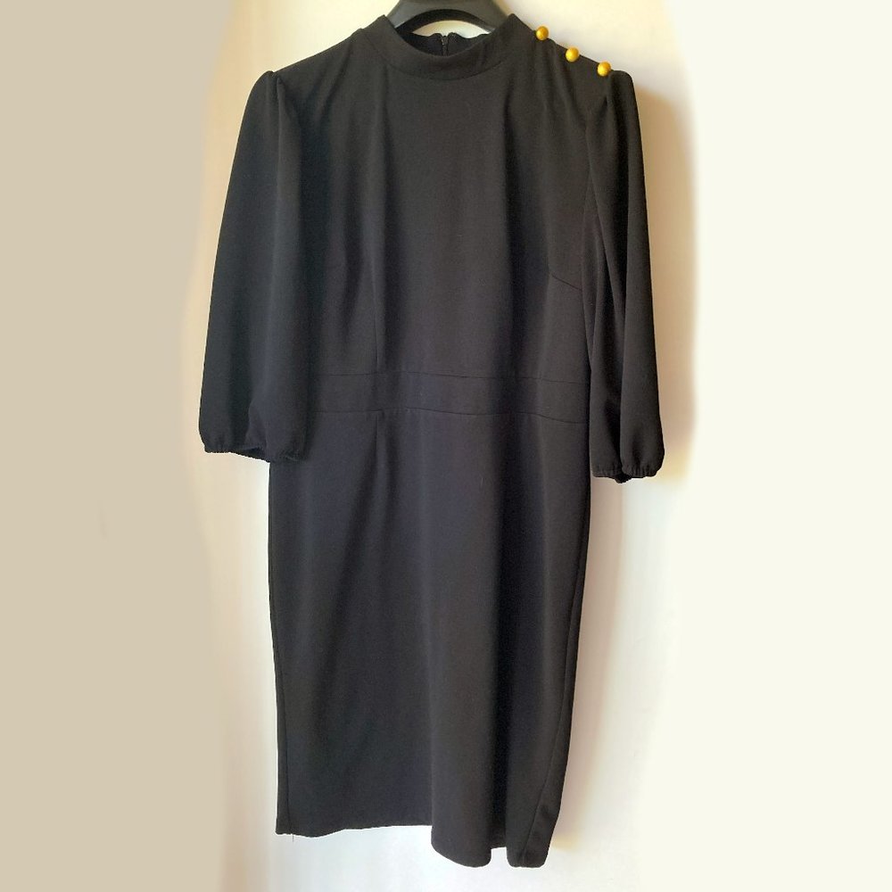 NY&C Black Sheath High Neck Dress with Gold buttons and 3/4 length sleeves XL